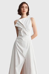 Vestido midi irregular - Blanco