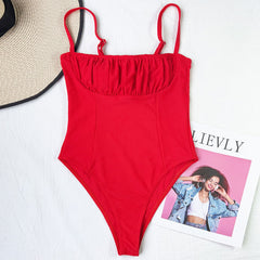 Glamorous Ruched Square Neck Cami Cheeky Brazilian One Piece Swimsuit