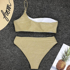 Glitter One Shoulder Brazilian Two Piece Bikini Swimsuit