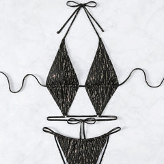 Glitter Rhinestone String Cheeky Cutout Wrap Around Brazilian Two Piece Bikini Swimsuit