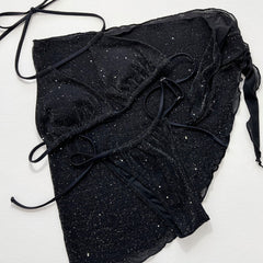 Glitter Tie String Cheeky Halter Slide Triangle Brazilian Three Piece Bikini Swimsuit