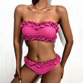 Glittering Ruffle Low Rise Cheeky Bandeau Brazilian Two Piece Bikini Swimsuit