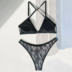 Glittering Textured O Ring High Cut Cheeky Brazilian Two Piece Bikini Swimsuit