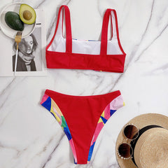 Gorgeous Color Block Square Neck Bralette Brazilian Two Piece Bikini Swimsuit