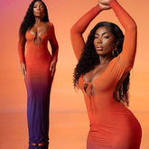 YAYOU – Figurbetontes Maxikleid mit Farbverlauf