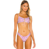 High Cut Printed Tie Up Bralette Brazilian Two Piece Bikini Swimsuit