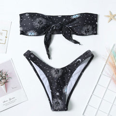High Cut Sun and Moon Bandeau Brazilian Two Piece Bikini Swimsuit