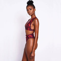 High Waist Snake-Print Triangle Thong Brazilian Two Piece Bikini Swimsuit