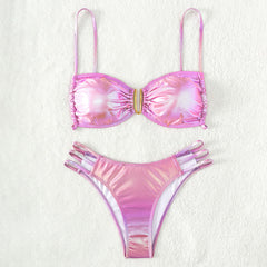 Holographic Cutout Strappy High Leg Cheeky Bralette Brazilian Two Piece Bikini Swimsuit