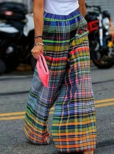 Vintage Karierte Hose mit weitem Bein