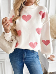 Christmas Heart Half-Turtleneck Sweater