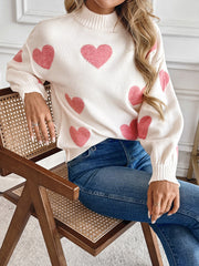 Christmas Heart Half-Turtleneck Sweater
