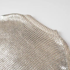 Women Chic Metallic Rib Trim Foil Hooded Sweater