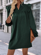 Ruffled Long-Sleeved Stand-Up Collar Dress