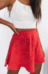 Minifalda con volantes, botones y estampado floral francés - Rojo