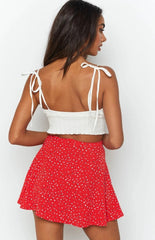 Minifalda con volantes, botones y estampado floral francés - Rojo