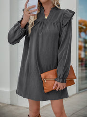 Ruffled Long-Sleeved Stand-Up Collar Dress