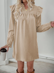 Ruffled Long-Sleeved Stand-Up Collar Dress