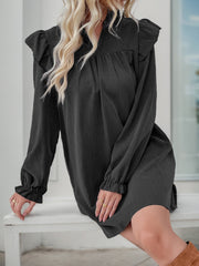 Ruffled Long-Sleeved Stand-Up Collar Dress