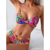 color print split tube top bow bikini