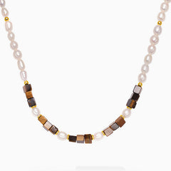 IT IS BAROQUE Süßwasserperlen Tigerauge Smile Choker Halskette