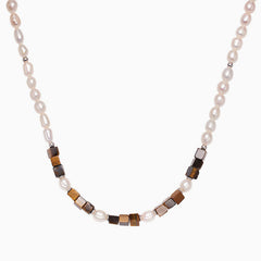 IT IS BAROQUE Süßwasserperlen Tigerauge Smile Choker Halskette