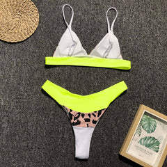 Leopard Panel High Leg Triangle Brazilian Two Piece Bikini Swimsuit