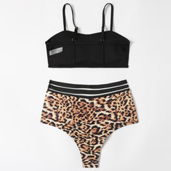 Leopard Panel Mesh High Waist Bralette Brazilian Two Piece Bikini Swimsuit