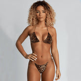 Leopard Tie Up Micro Slide Triangle Brazilian Two Piece Bikini Swimsuit