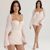 ETSUKO LONG SLEEVE LACE UP MINI DRESS