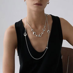 Luxuriöse Halskette mit offener Creole und Panzerkette, Sterlingsilber, plattiert, 45,7 cm