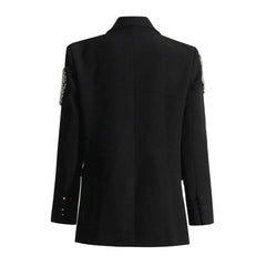 Blazer de botonadura sencilla con cuello de solapa y lazo de cristal
