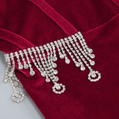 Crystal Embellished Off The Shoulder Sweetheart Corset Split Maxi Velvet Dress