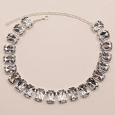Emerald Cut Crystal Embellished Silver Plated Tennis Necklace - White