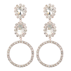 Pendientes triples con detalles de gemas y cristales - Oro