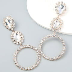 Pendientes triples con detalles de gemas y cristales - Oro