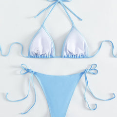 Rhinestone Tie String Cheeky Triangle Brazilian Two Piece Bikini Swimsuit