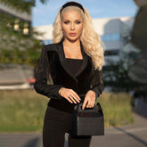 Stand Collar Shoulder Pad Puff Sleeve Velvet Panel Tailored Jacket