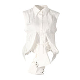 Camisa tipo corsé con botones y cuello de manga larga extraíble con aro metálico