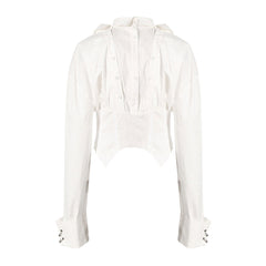 Metal Ring Removable Long Sleeve Collared Button Down Corset Shirt
