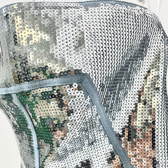 Metallic Sequin Embellished Sleeveless Denim Bustier Crop Top