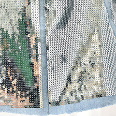 Metallic Sequin Embellished Sleeveless Denim Bustier Crop Top