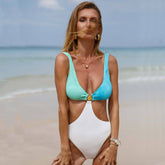 Metallic Shell Contrast Shirred Monokini Brazilian One Piece Swimsuit