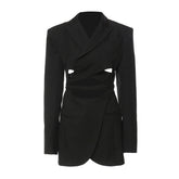 Modern Cut Out Self Tie Wraparound Peak Lapel Long Sleeve Mini BlazerDress