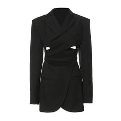 Modern Cut Out Self Tie Wraparound Peak Lapel Long Sleeve Mini BlazerDress
