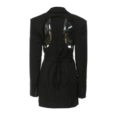 Modern Cut Out Self Tie Wraparound Peak Lapel Long Sleeve Mini BlazerDress