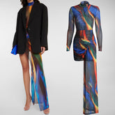 MEHRFARBIGES MINIKLEID mit SEITLICHER SCHLEPPE