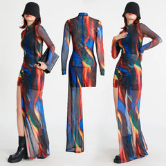 MULTI COLOR MINI DRESS with SIDE TRAIN