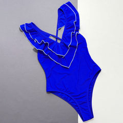 Nautical Cheeky Contrast Layered Ruffle V Neck Brazilian One Piece Swimsuit