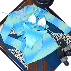 Oceanic Tie Dye High Cut Sliding Triangle Brazilian Four Piece Bikini Swimsuit